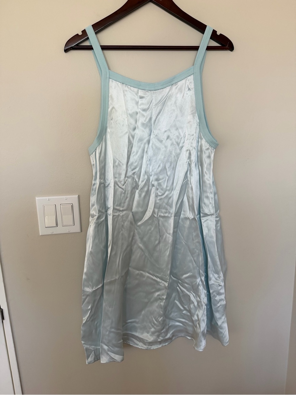PJ Harlow Satin Slip Chemise in Light Aqua - Picture 3 of 3